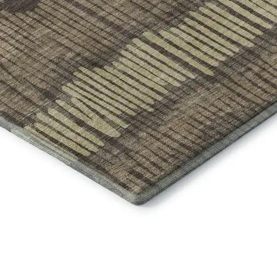 8' Brown Cream And Ivory Striped Washable Round Rug With UV Protection Photo 7