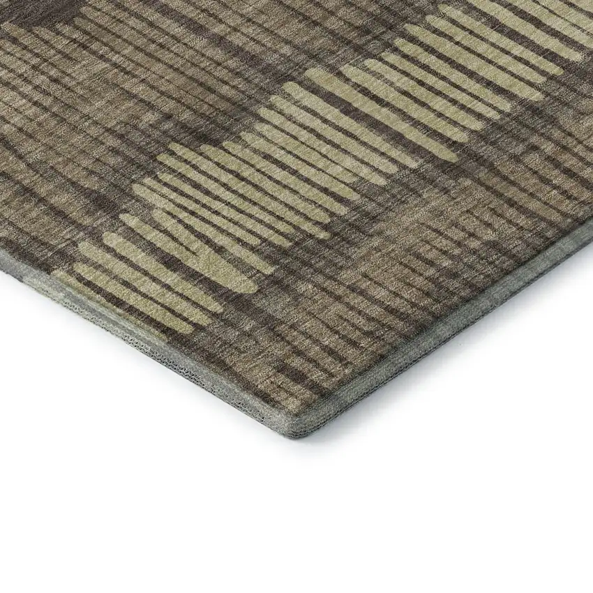 8' Brown Cream And Ivory Striped Washable Round Rug With UV Protection Photo 7