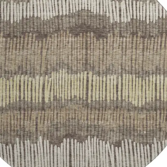 8' Brown Cream And Ivory Striped Washable Round Rug With UV Protection Photo 3