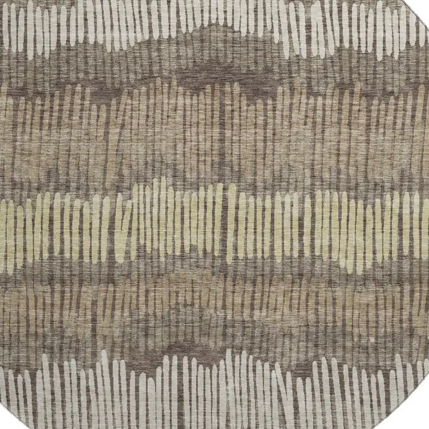 8' Brown Cream And Ivory Striped Washable Round Rug With UV Protection Photo 3