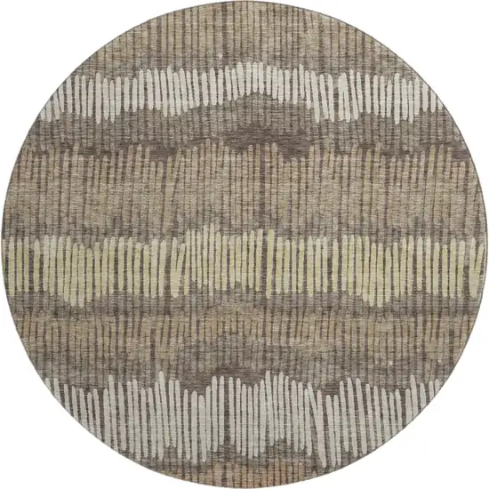 8' Brown Cream And Ivory Striped Washable Round Rug With UV Protection Photo 1