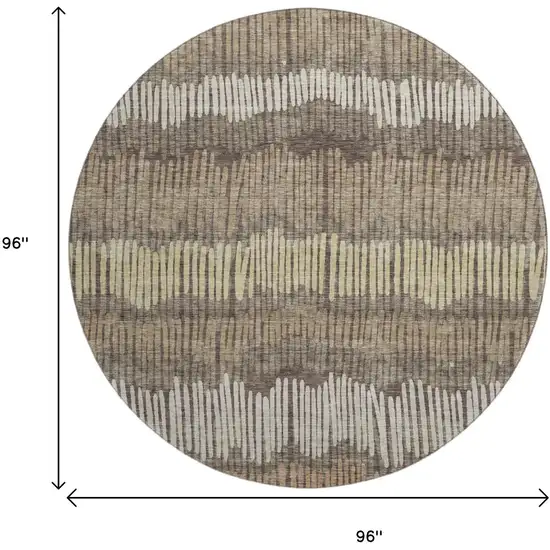 8' Brown Cream And Ivory Striped Washable Round Rug With UV Protection Photo 3