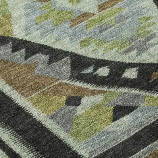 8' Brown Fern Green And Gray Round Tribal Washable Indoor Outdoor Area Rug Photo 9