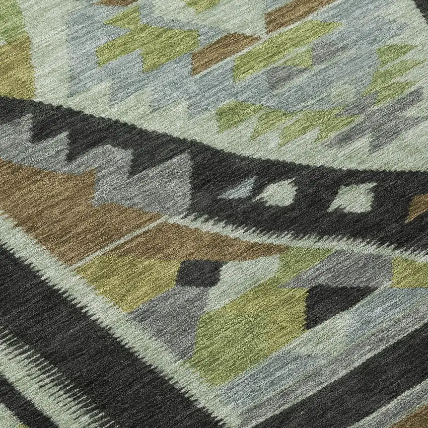 8' Brown Fern Green And Gray Round Tribal Washable Indoor Outdoor Area Rug Photo 9