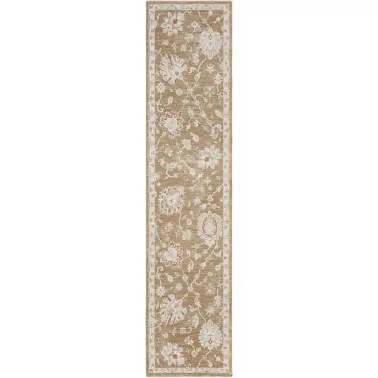 10' Brown Floral Power Loom Distressed Runner Rug Photo 1
