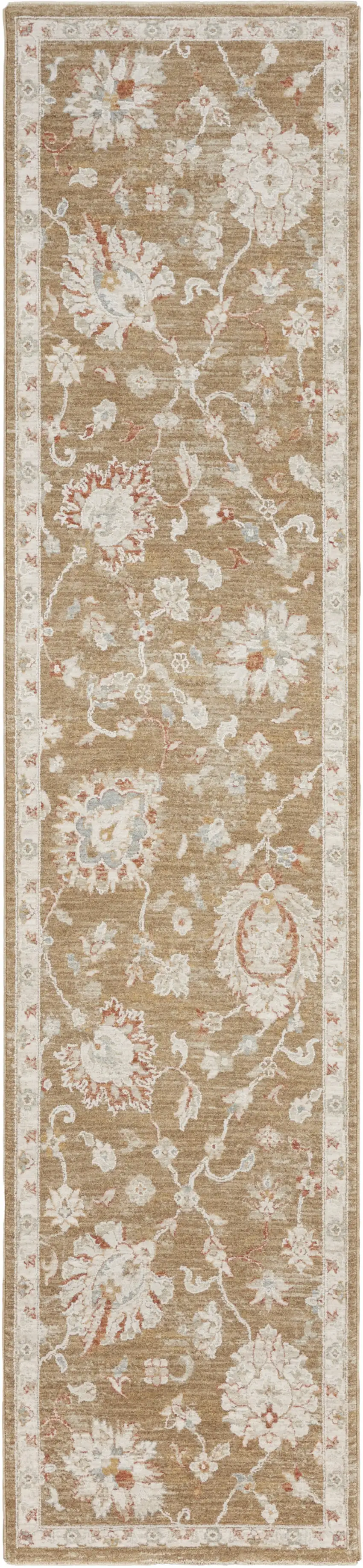 10' Brown Floral Power Loom Distressed Runner Rug Photo 1