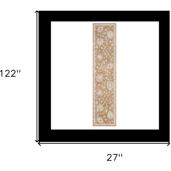 10' Brown Floral Power Loom Distressed Runner Rug Photo 9