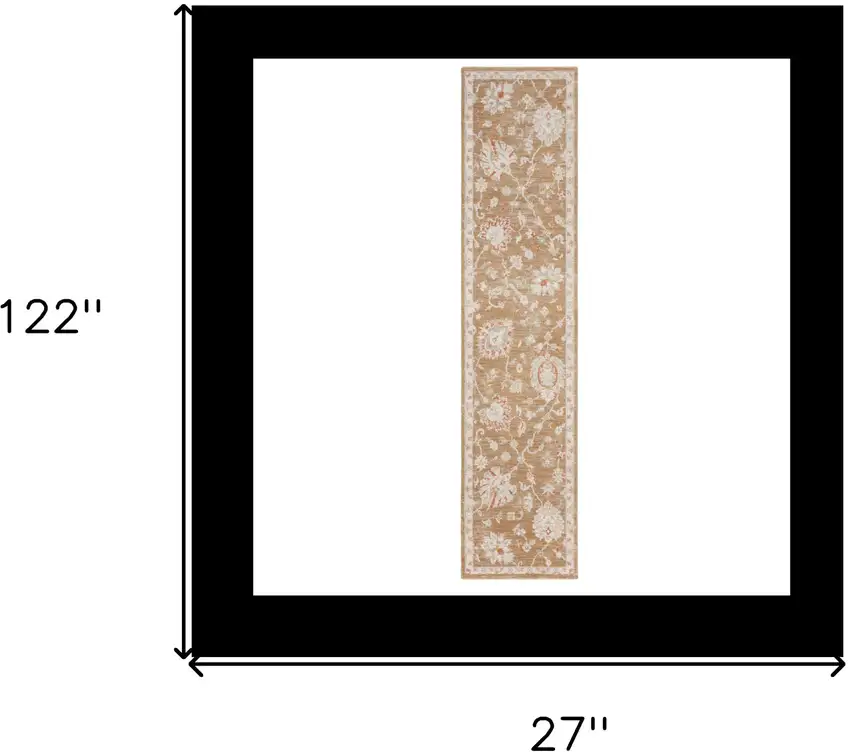 10' Brown Floral Power Loom Distressed Runner Rug Photo 9