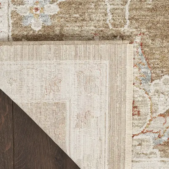 10' Brown Floral Power Loom Distressed Runner Rug Photo 6