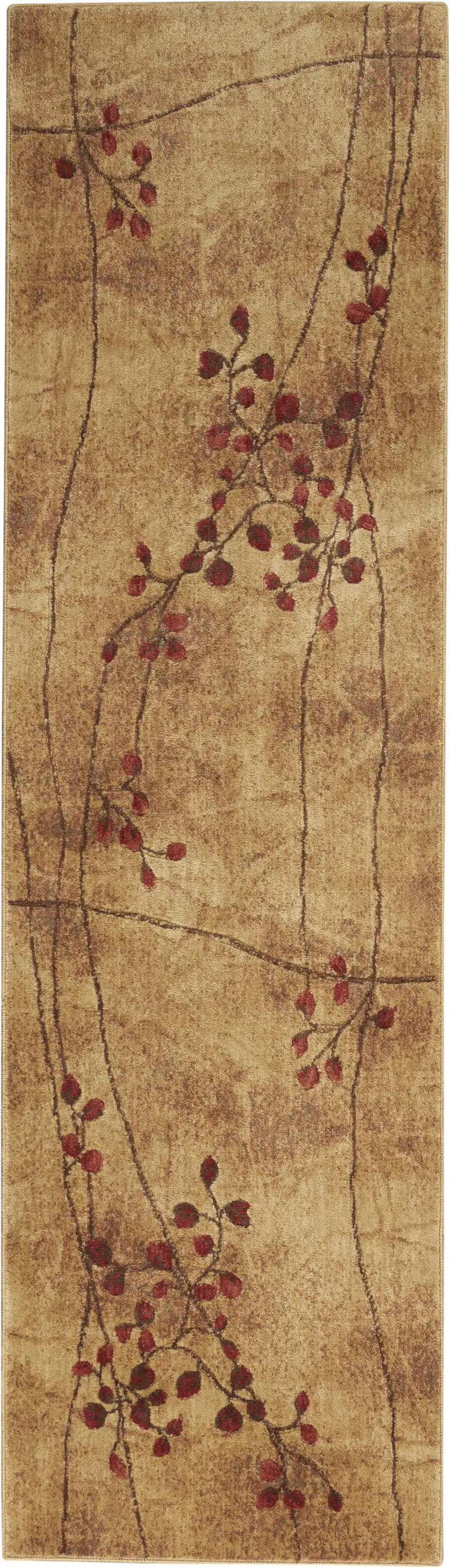 8' Brown Floral Power Loom Runner Rug Photo 1