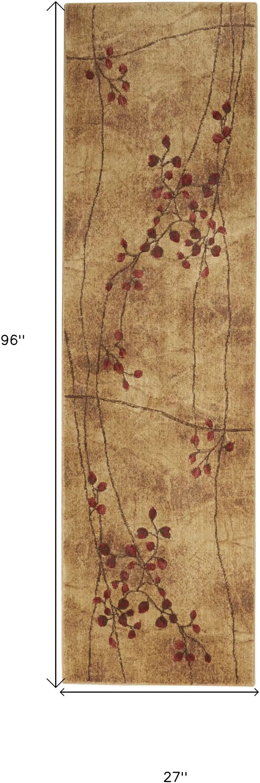 8' Brown Floral Power Loom Runner Rug Photo 7