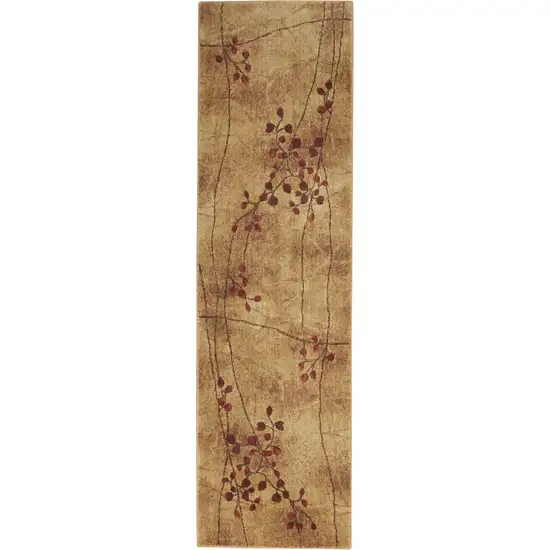 8' Brown Floral Power Loom Runner Rug Photo 4