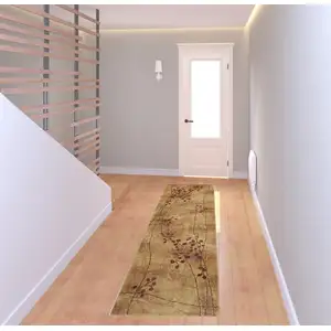 Photo of 8' Brown Floral Power Loom Runner Rug