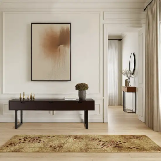 8' Brown Floral Power Loom Runner Rug Photo 6