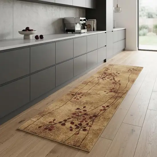 8' Brown Floral Power Loom Runner Rug Photo 1