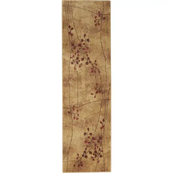 8' Brown Floral Power Loom Runner Rug Photo 3