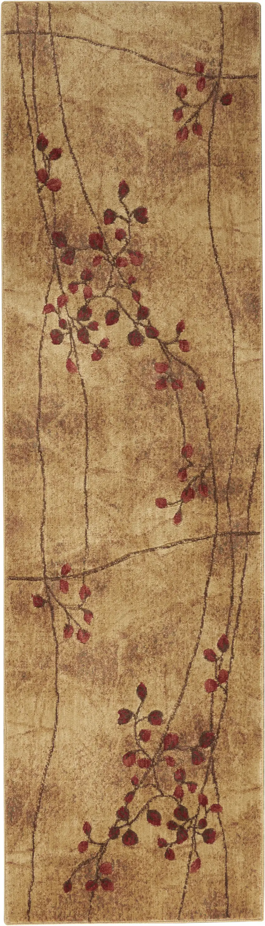 8' Brown Floral Power Loom Runner Rug Photo 3