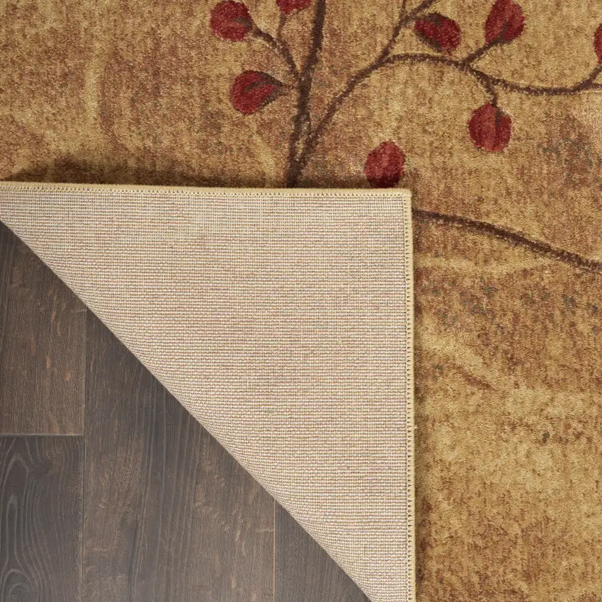 6' Brown Floral Power Loom Runner Rug Photo 8