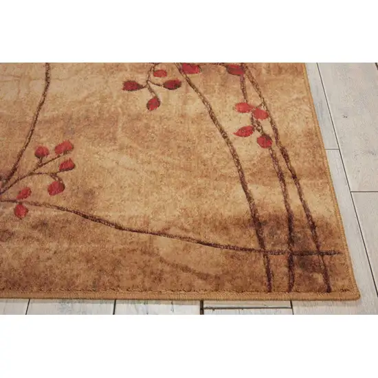 6' Brown Floral Power Loom Runner Rug Photo 7