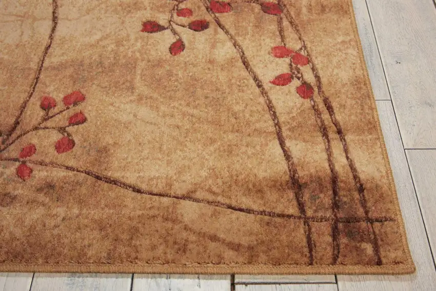 6' Brown Floral Power Loom Runner Rug Photo 7
