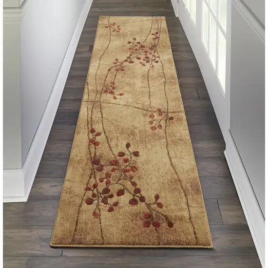 6' Brown Floral Power Loom Runner Rug Photo 5