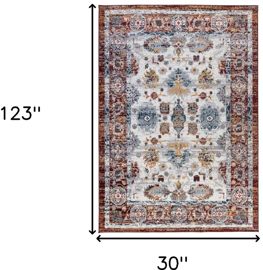 10' Brown Floral Power Loom Runner Rug Photo 8