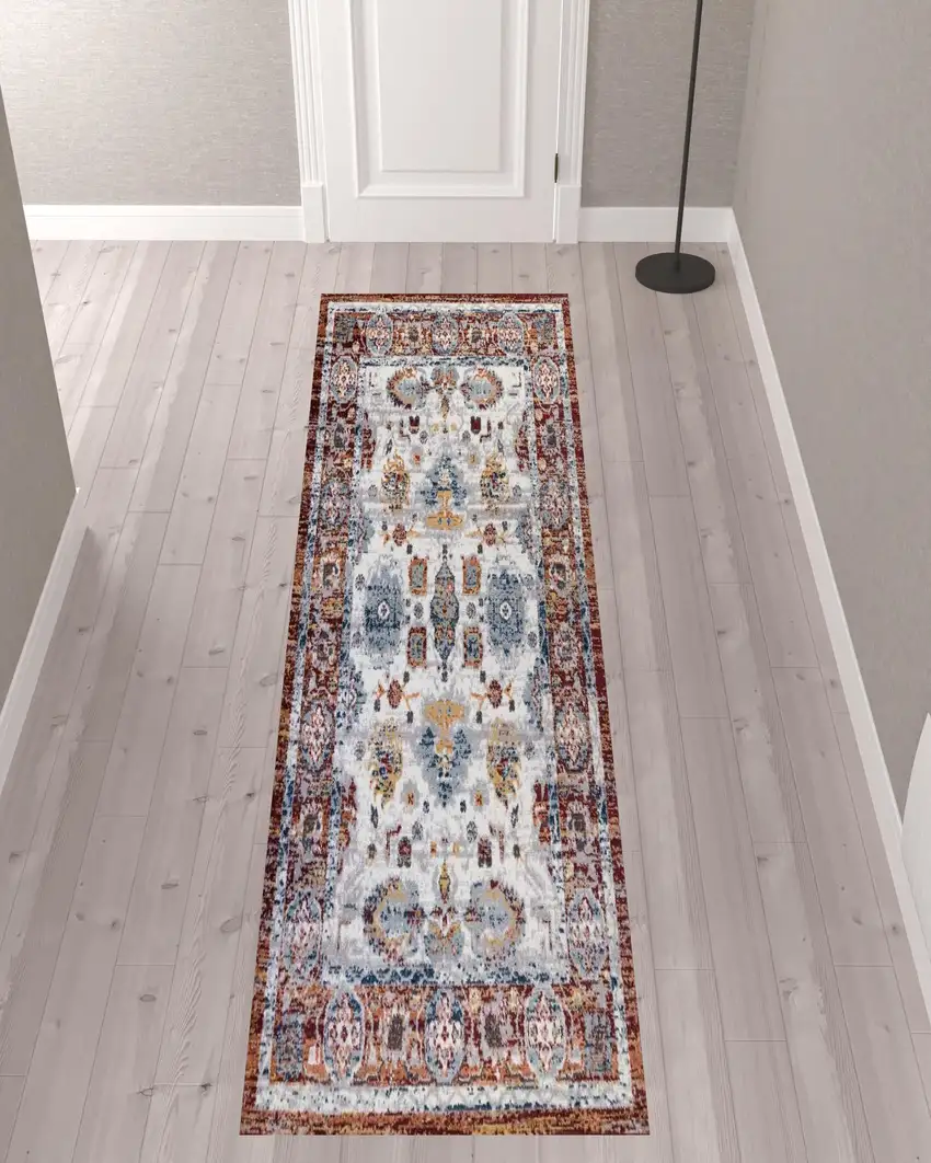 10' Brown Floral Power Loom Runner Rug Photo 3