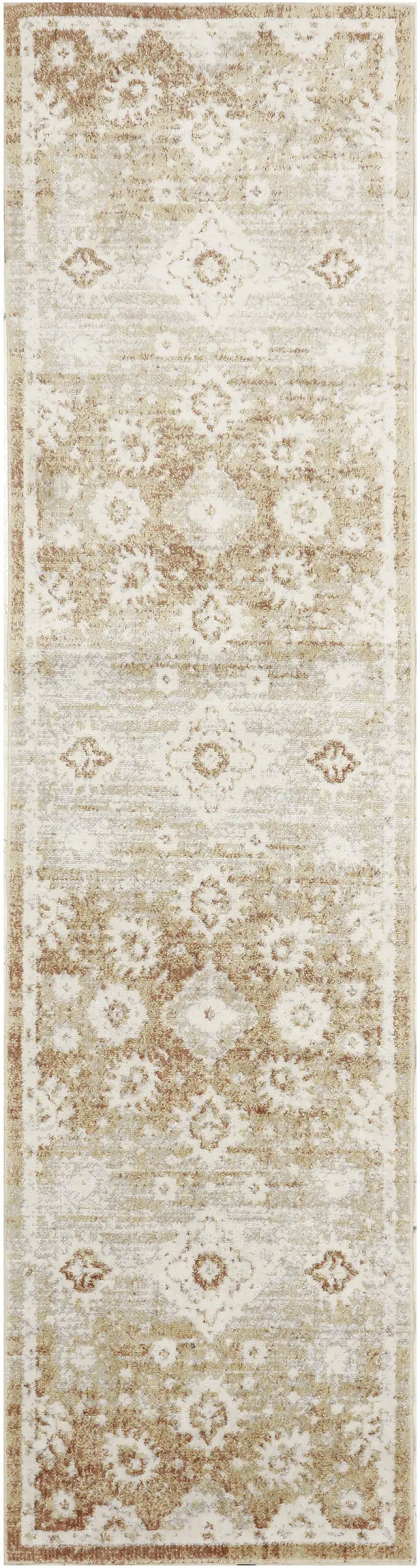 6' Brown Floral Power Loom Worn Faded Runner Rug Photo 7