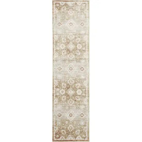 6' Brown Floral Power Loom Worn Faded Runner Rug Photo 7