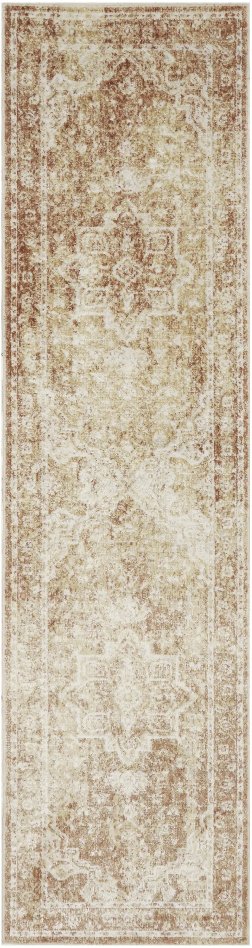 6' Brown Floral Power Loom Worn Faded Runner Rug Photo 8
