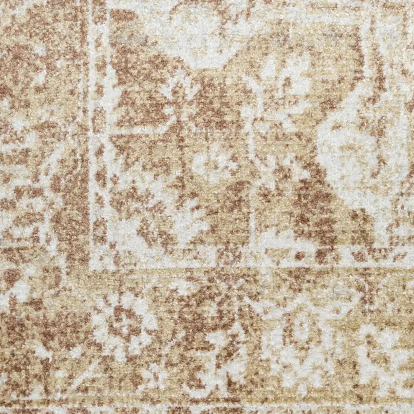 6' Brown Floral Power Loom Worn Faded Runner Rug Photo 9