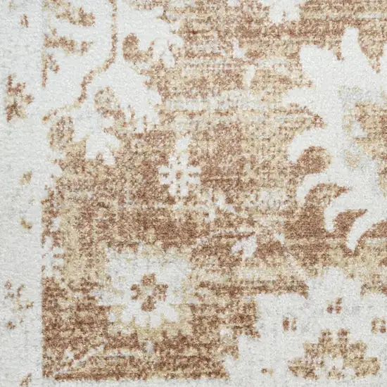 8' Brown Floral Power Loom Worn Faded Runner Rug Photo 8