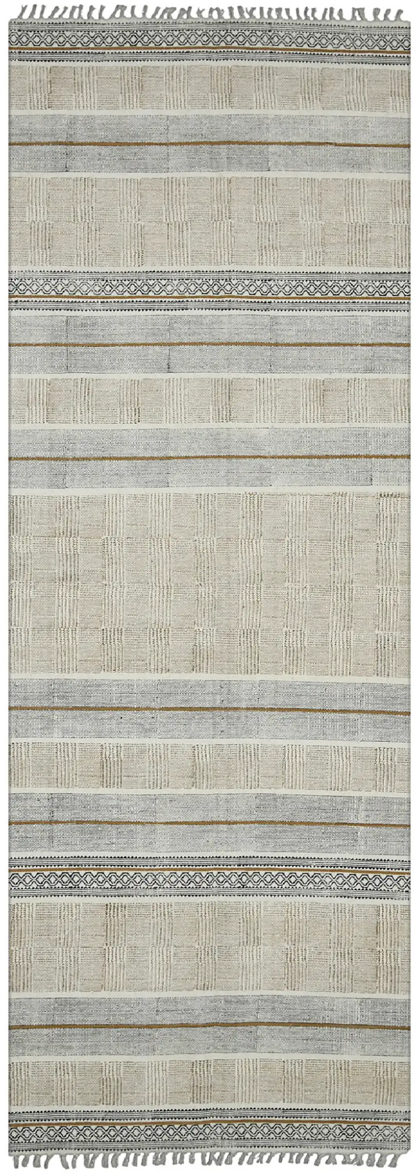 8' Brown Geometric Flatweave Handmade Distressed Runner Rug With Fringe Photo 1