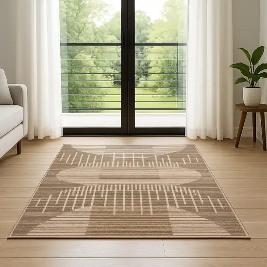 6' Brown Geometric Runner Rug Photo 1