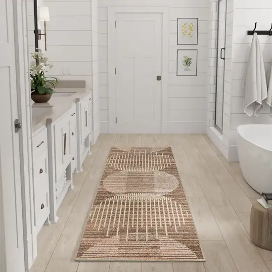 6' Brown Geometric Runner Rug Photo 4
