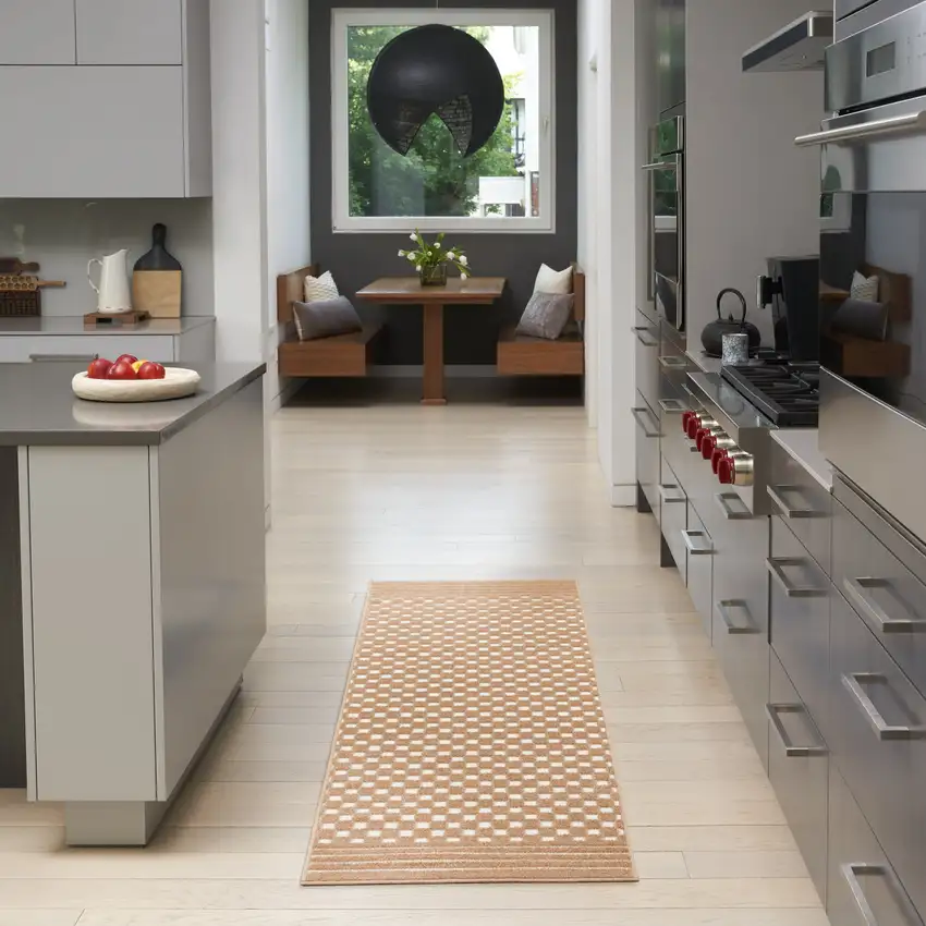 6' Brown Geometric Runner Rug Photo 3