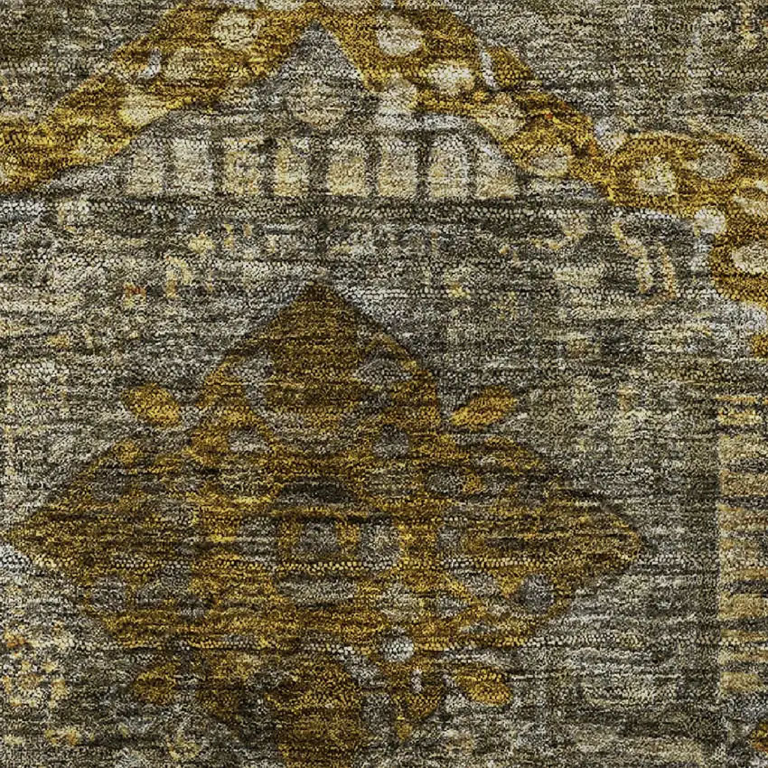 8' Brown Gold And Beige Abstract Geometric Washable Round Rug With UV Protection Photo 9