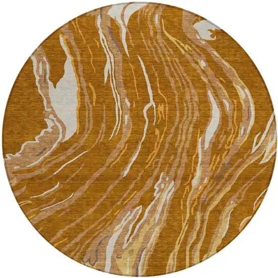 8' Brown Gold And Copper Round Abstract Washable Indoor Outdoor Area Rug Photo 2