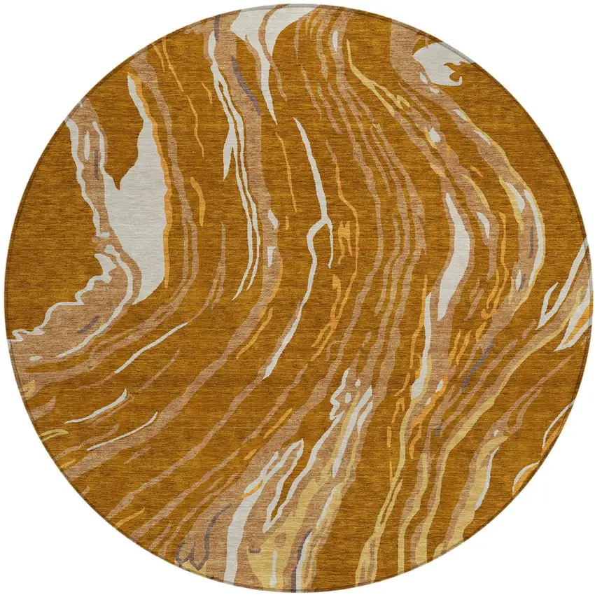 8' Brown Gold And Copper Round Abstract Washable Indoor Outdoor Area Rug Photo 2