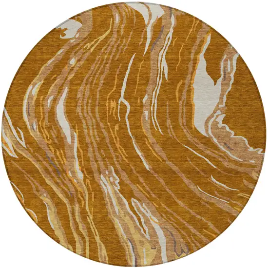 8' Brown Gold And Copper Round Abstract Washable Indoor Outdoor Area Rug Photo 5