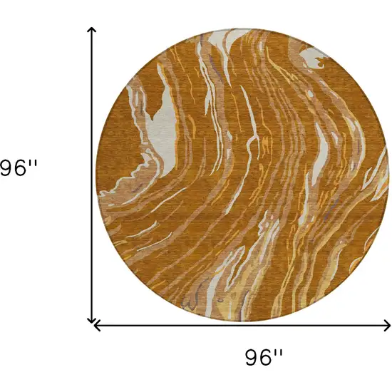 8' Brown Gold And Copper Round Abstract Washable Indoor Outdoor Area Rug Photo 3