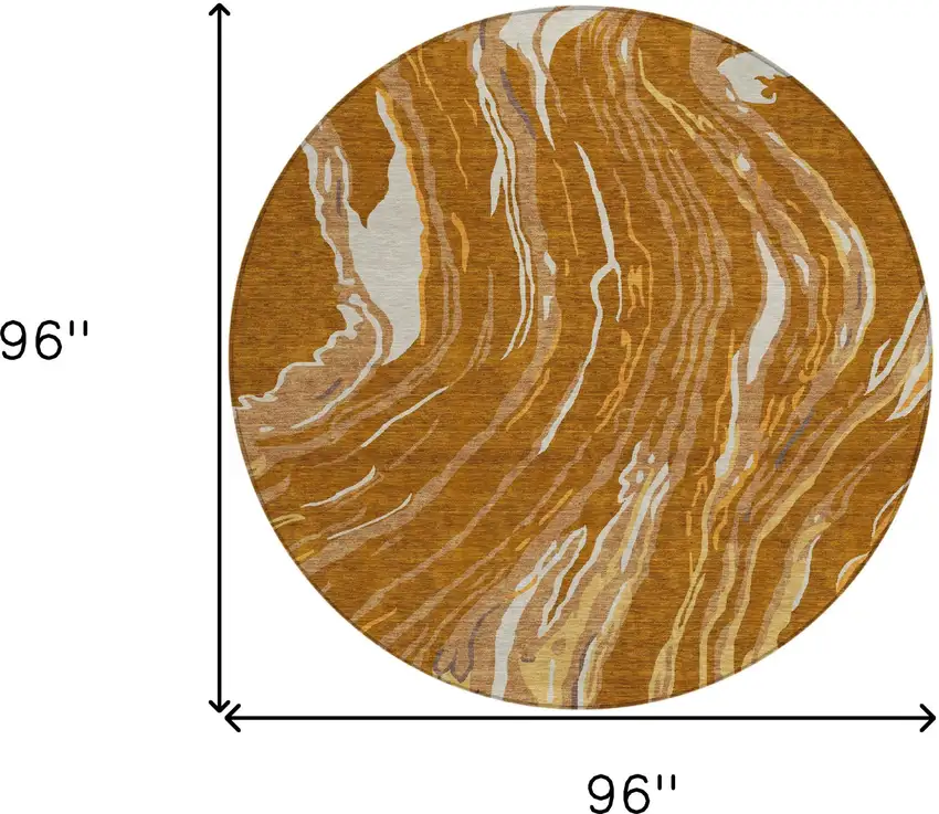 8' Brown Gold And Copper Round Abstract Washable Indoor Outdoor Area Rug Photo 3