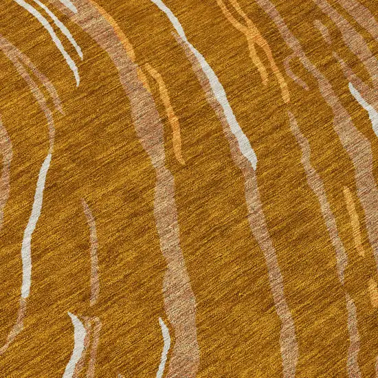 8' Brown Gold And Copper Round Abstract Washable Indoor Outdoor Area Rug Photo 8