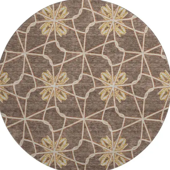 8' Brown Gold And Gray Geometric Washable Round Rug With UV Protection Photo 3