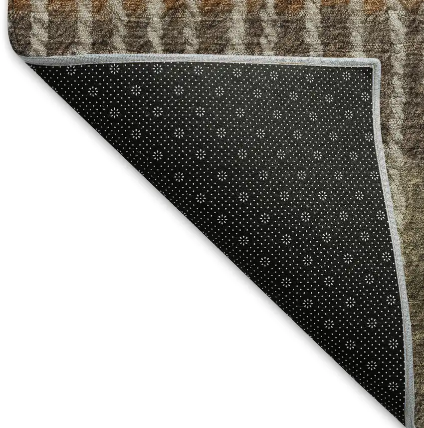 8' Brown Gold And Gray Round Striped Washable Indoor Outdoor Area Rug Photo 5