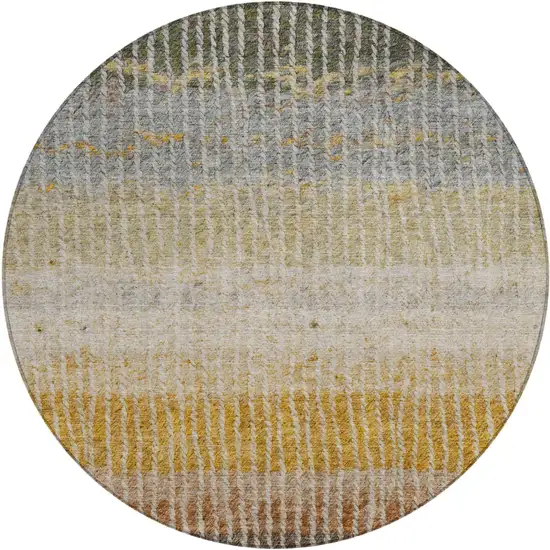 8' Brown Gold And Gray Round Striped Washable Indoor Outdoor Area Rug Photo 2