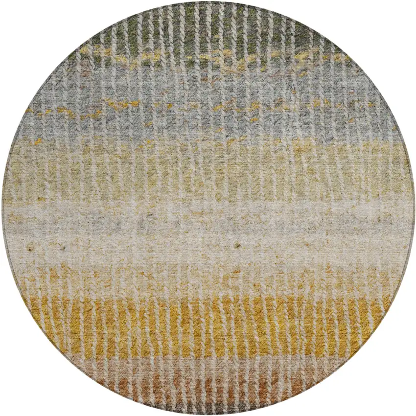 8' Brown Gold And Gray Round Striped Washable Indoor Outdoor Area Rug Photo 2