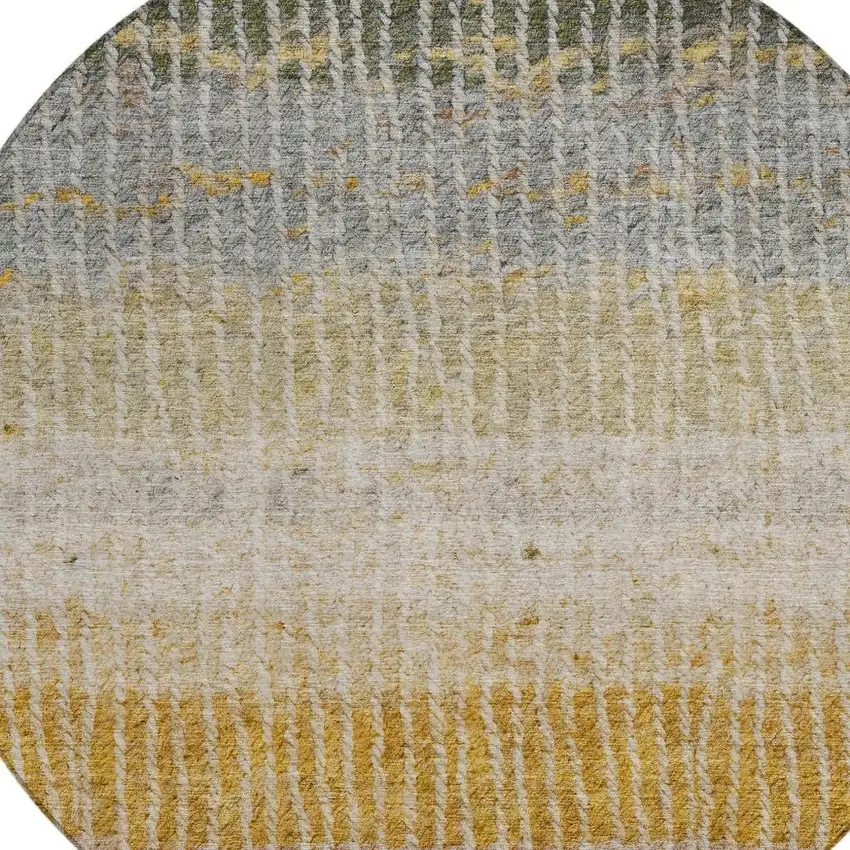 8' Brown Gold And Gray Round Striped Washable Indoor Outdoor Area Rug Photo 7