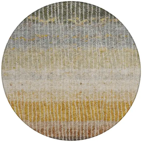 8' Brown Gold And Gray Round Striped Washable Indoor Outdoor Area Rug Photo 4