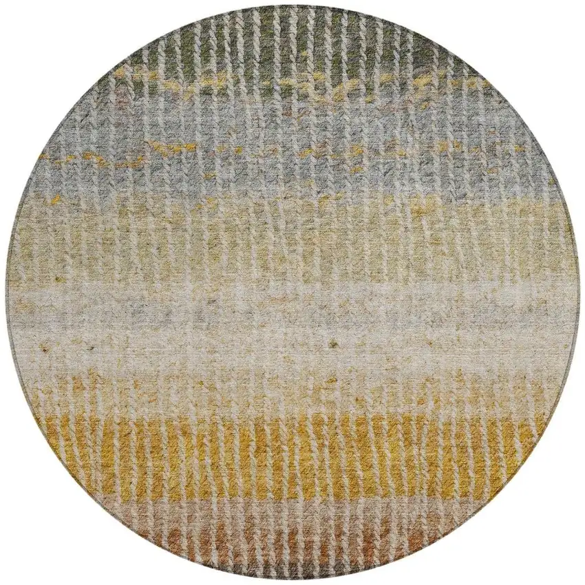 8' Brown Gold And Gray Round Striped Washable Indoor Outdoor Area Rug Photo 4